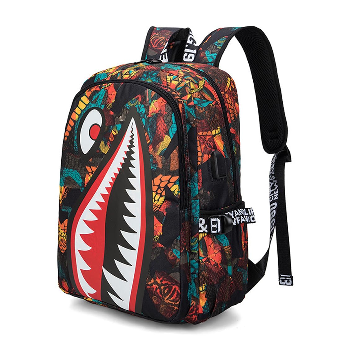 FENGJINRUHUA Shark Business USB Laptop Work Daypack Hiking Travel Shoulder Bags Camping Rucksack