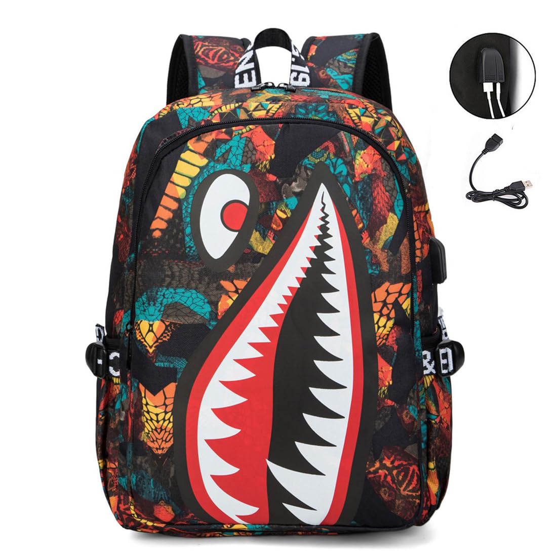 FENGJINRUHUA Shark Business USB Laptop Work Daypack Hiking Travel Shoulder Bags Camping Rucksack