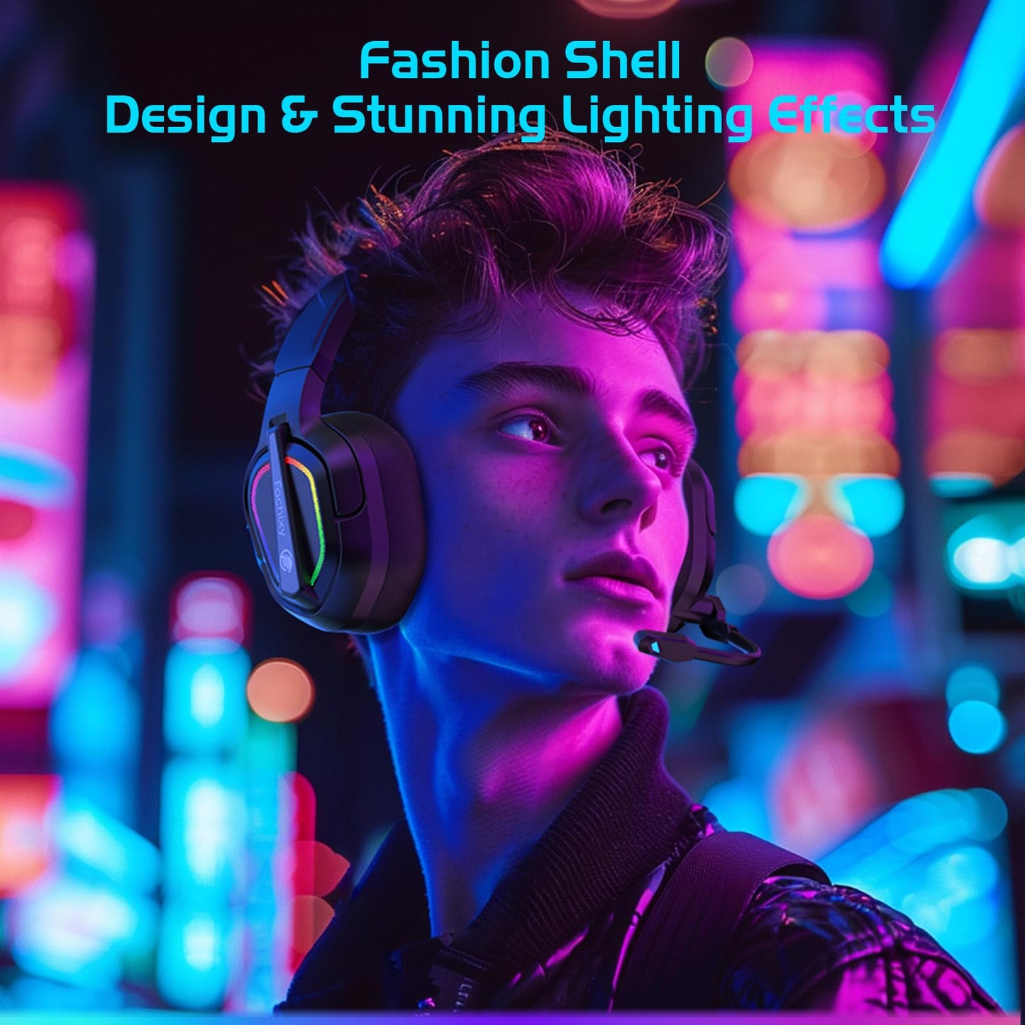 Fachixy FC200 PC Gaming Headset for PS4, PS5, Switch, Xbox One, Mac, Noise Canceling Headphones with Microphone, Computer Headset with 3.5mm Jack & RGB Light