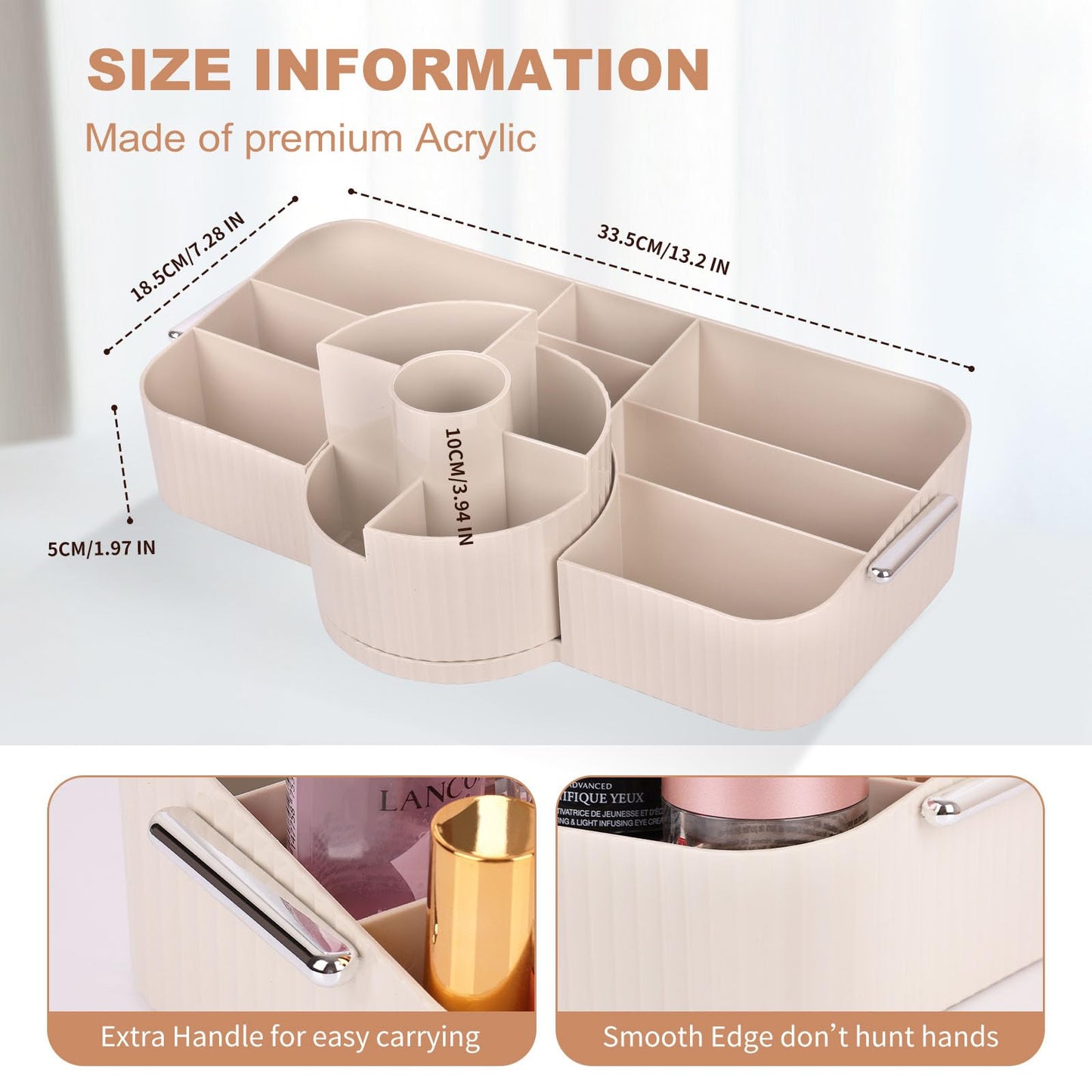 Countertop Makeup Organizer, Large Capacity Rotating Cosmetic Display Case for vanity, Spacious Makeup Skincare Storage Organizer with Makeup Brush Holder for Countertop (Cream)