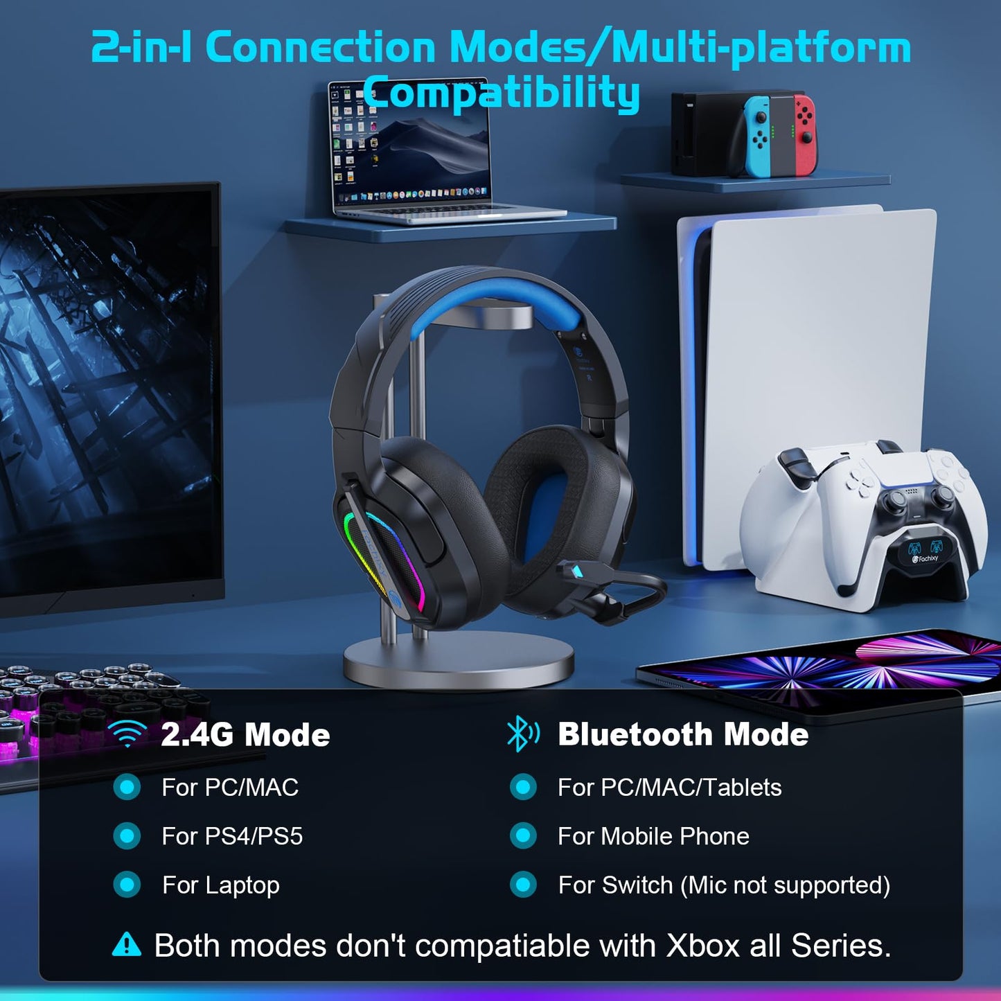 Fachixy FC200 PC Gaming Headset for PS4, PS5, Switch, Xbox One, Mac, Noise Canceling Headphones with Microphone, Computer Headset with 3.5mm Jack & RGB Light