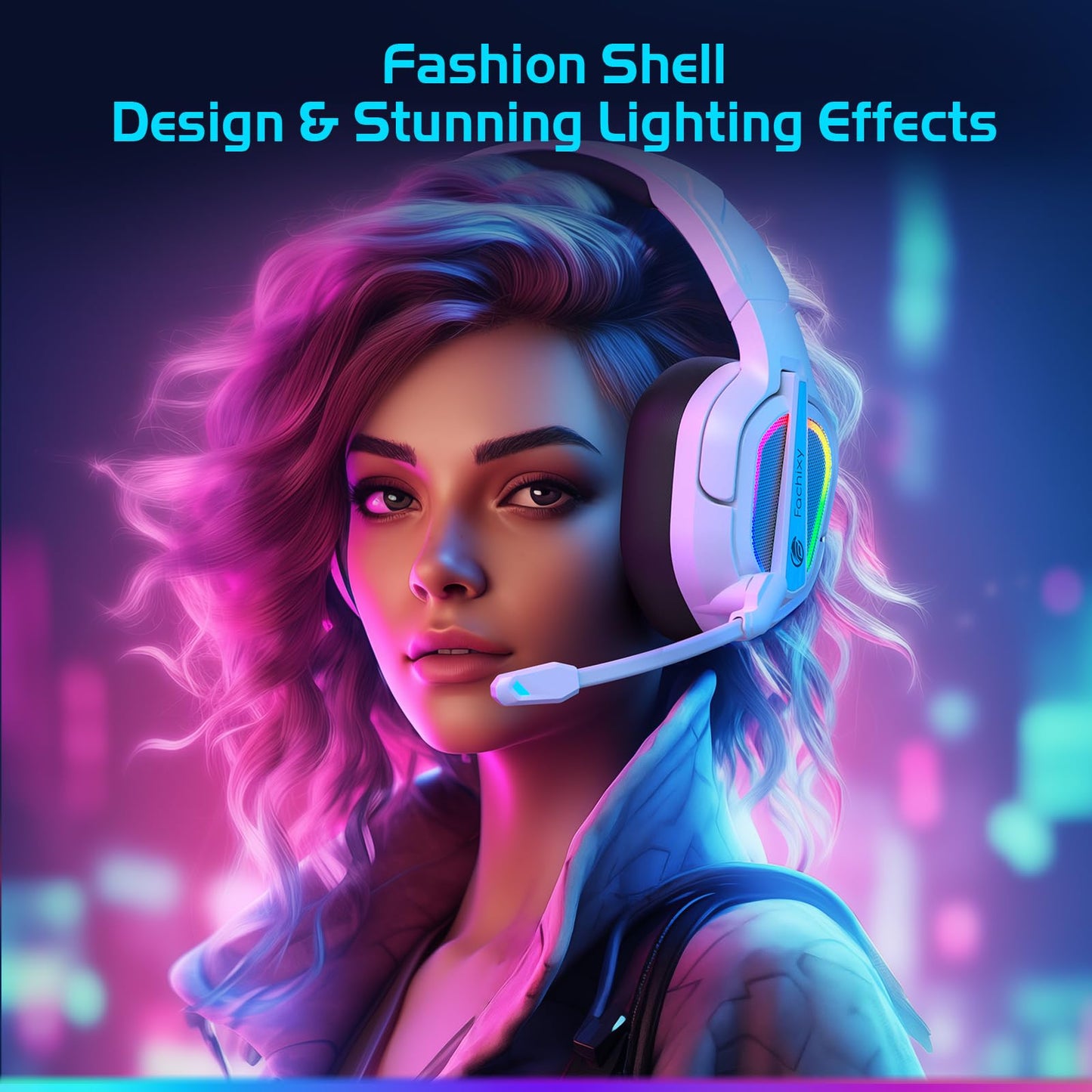 Fachixy FC200 PC Gaming Headset for PS4, PS5, Switch, Xbox One, Mac, Noise Canceling Headphones with Microphone, Computer Headset with 3.5mm Jack & RGB Light