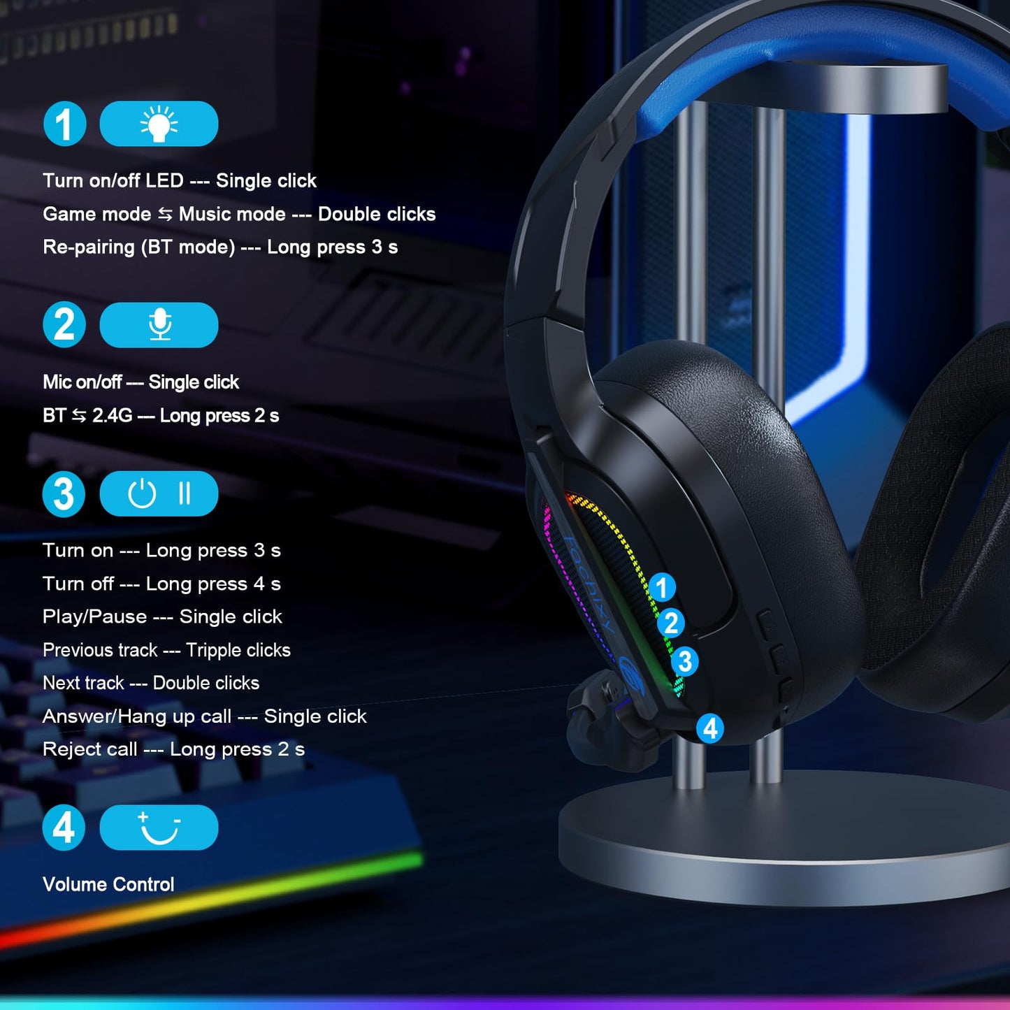 Fachixy FC200 PC Gaming Headset for PS4, PS5, Switch, Xbox One, Mac, Noise Canceling Headphones with Microphone, Computer Headset with 3.5mm Jack & RGB Light