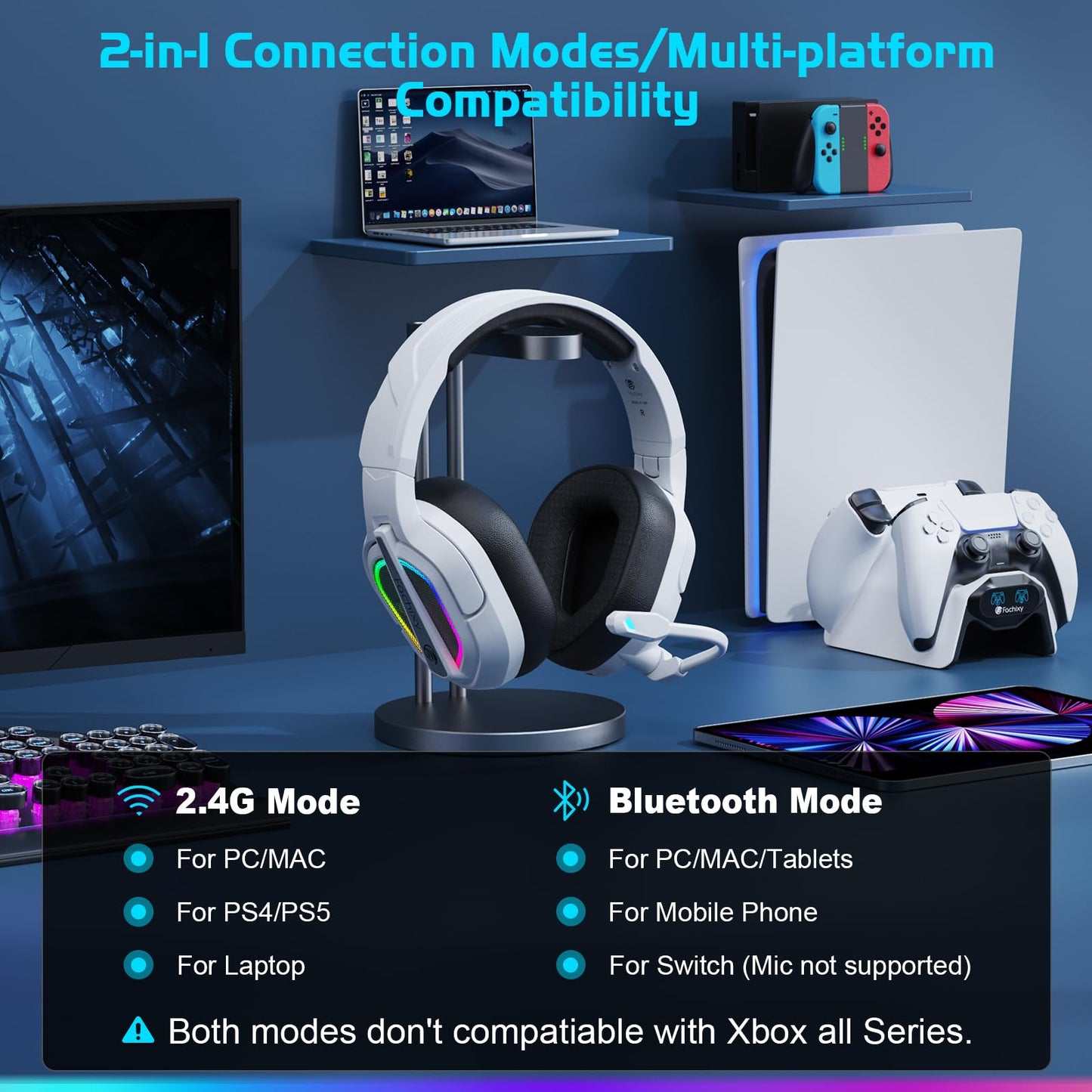 Fachixy FC200 PC Gaming Headset for PS4, PS5, Switch, Xbox One, Mac, Noise Canceling Headphones with Microphone, Computer Headset with 3.5mm Jack & RGB Light