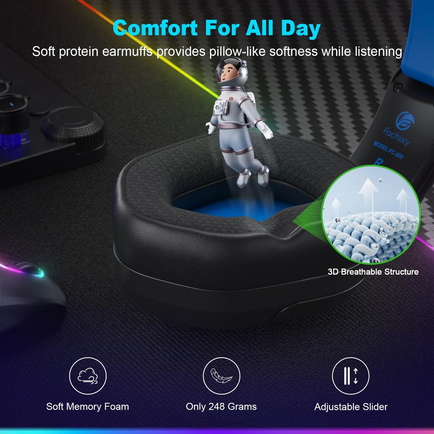 Fachixy FC200 PC Gaming Headset for PS4, PS5, Switch, Xbox One, Mac, Noise Canceling Headphones with Microphone, Computer Headset with 3.5mm Jack & RGB Light