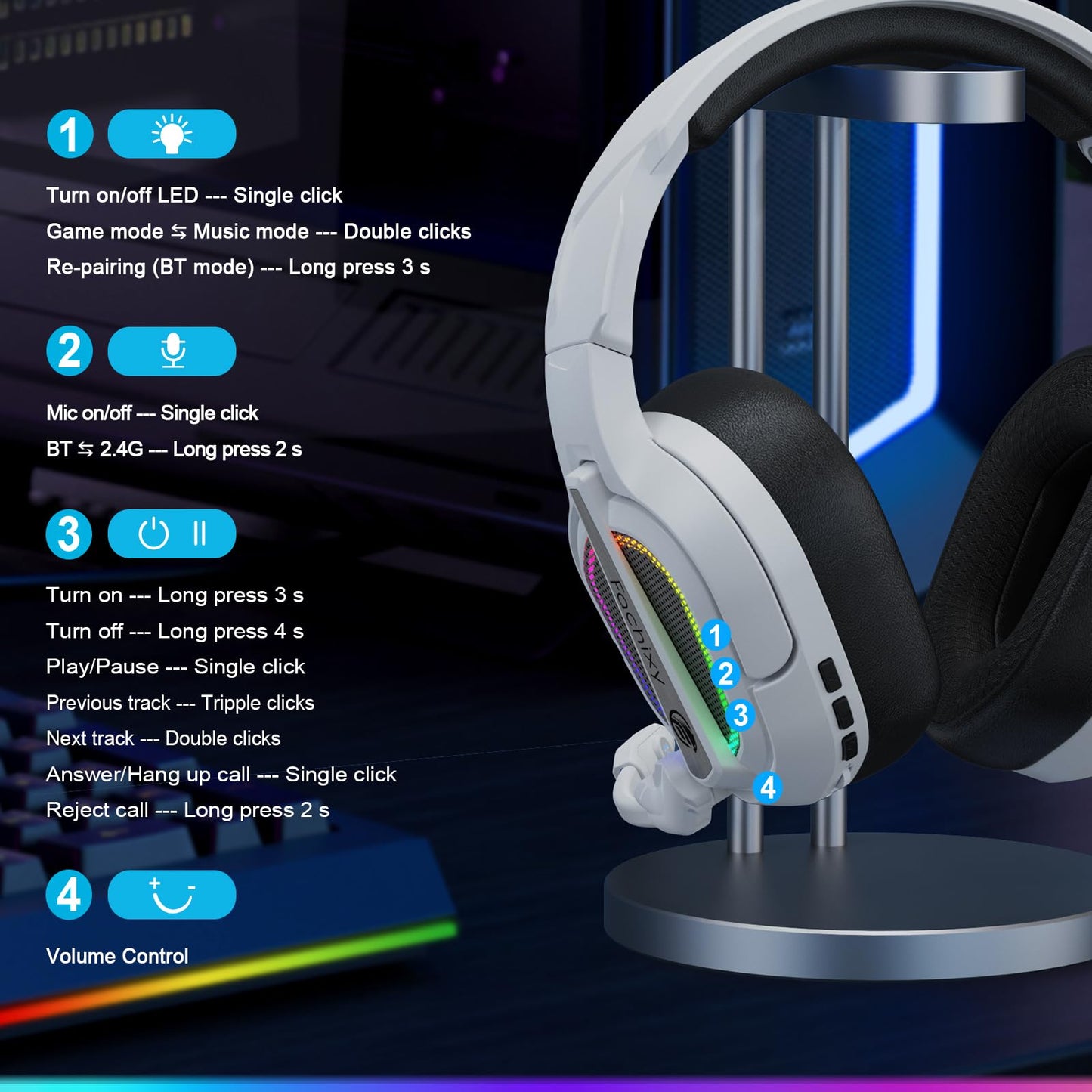 Fachixy FC200 PC Gaming Headset for PS4, PS5, Switch, Xbox One, Mac, Noise Canceling Headphones with Microphone, Computer Headset with 3.5mm Jack & RGB Light