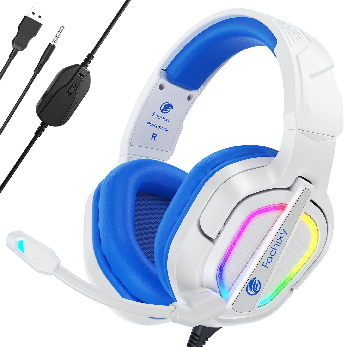 Fachixy FC200 PC Gaming Headset for PS4, PS5, Switch, Xbox One, Mac, Noise Canceling Headphones with Microphone, Computer Headset with 3.5mm Jack & RGB Light