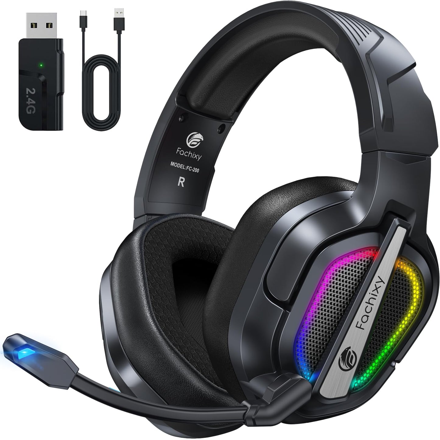 Fachixy FC200 PC Gaming Headset for PS4, PS5, Switch, Xbox One, Mac, Noise Canceling Headphones with Microphone, Computer Headset with 3.5mm Jack & RGB Light