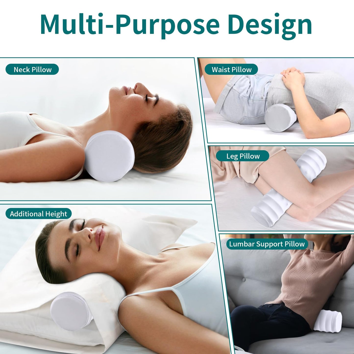 onesmile Cervical and Roll Neck Pillow-2 in 1 Removable Ergonomic for Pain Relief, Support for Sleeping, Memory Foam for Side, Back & Stomach Sleepers (Grey)