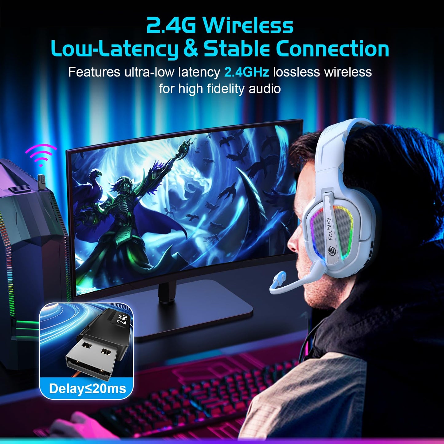 Fachixy FC200 PC Gaming Headset for PS4, PS5, Switch, Xbox One, Mac, Noise Canceling Headphones with Microphone, Computer Headset with 3.5mm Jack & RGB Light