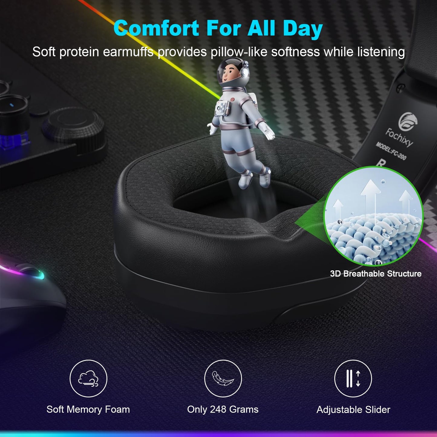 Fachixy FC200 PC Gaming Headset for PS4, PS5, Switch, Xbox One, Mac, Noise Canceling Headphones with Microphone, Computer Headset with 3.5mm Jack & RGB Light