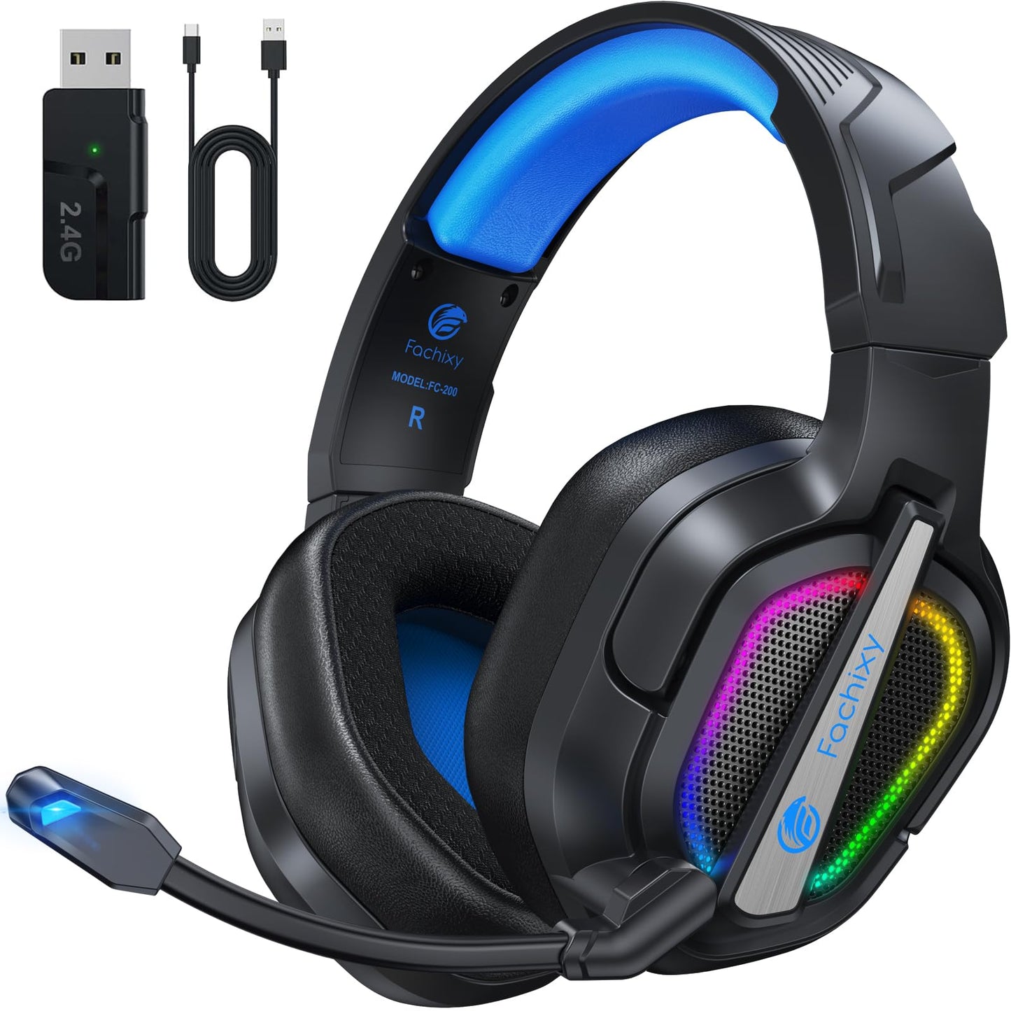 Fachixy FC200 PC Gaming Headset for PS4, PS5, Switch, Xbox One, Mac, Noise Canceling Headphones with Microphone, Computer Headset with 3.5mm Jack & RGB Light