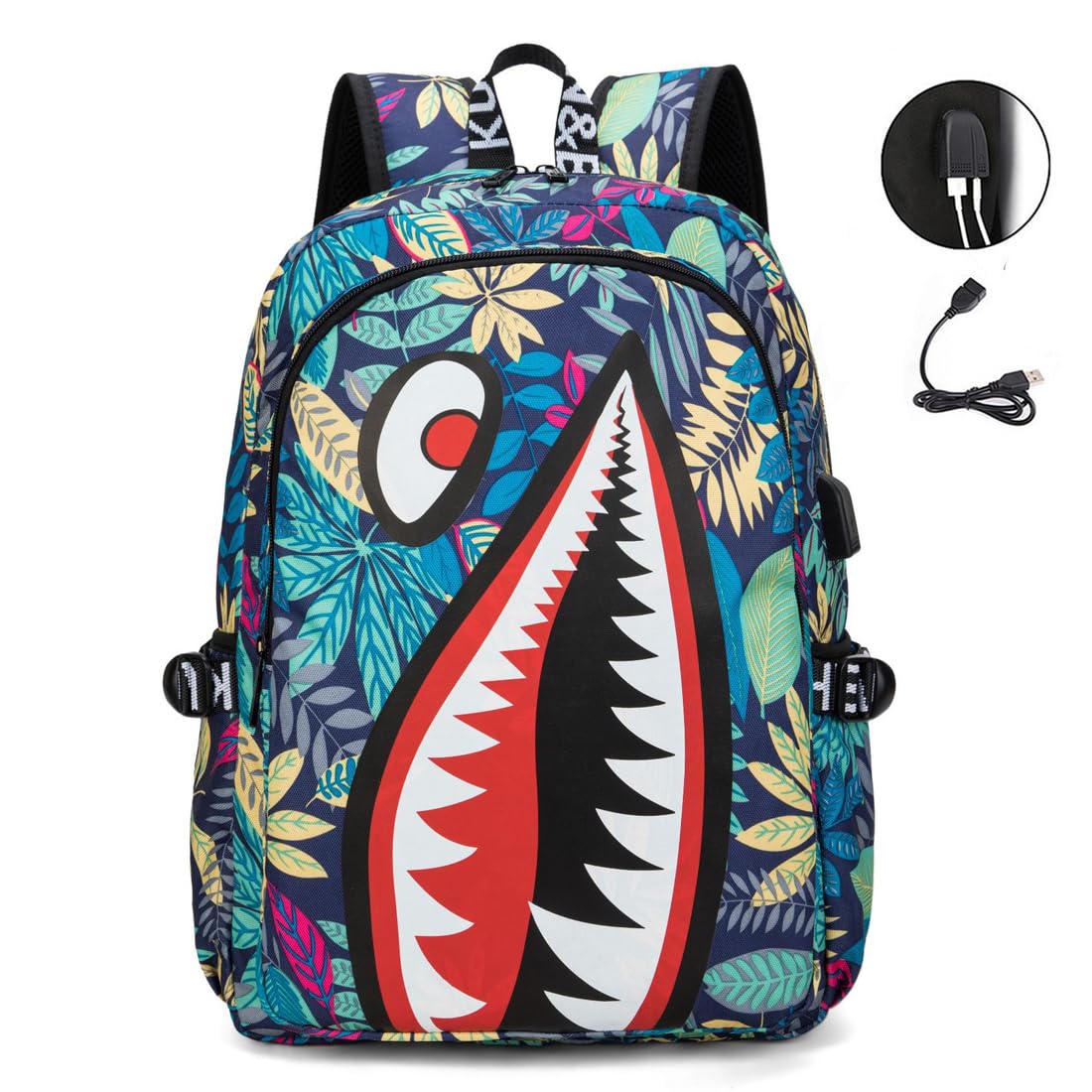 FENGJINRUHUA Shark Business USB Laptop Work Daypack Hiking Travel Shoulder Bags Camping Rucksack