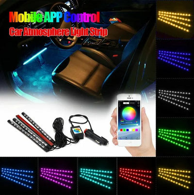 4X 48LED RGB Car Interior Atmosphere Light Strip Bar Bluetooth APP Music Control