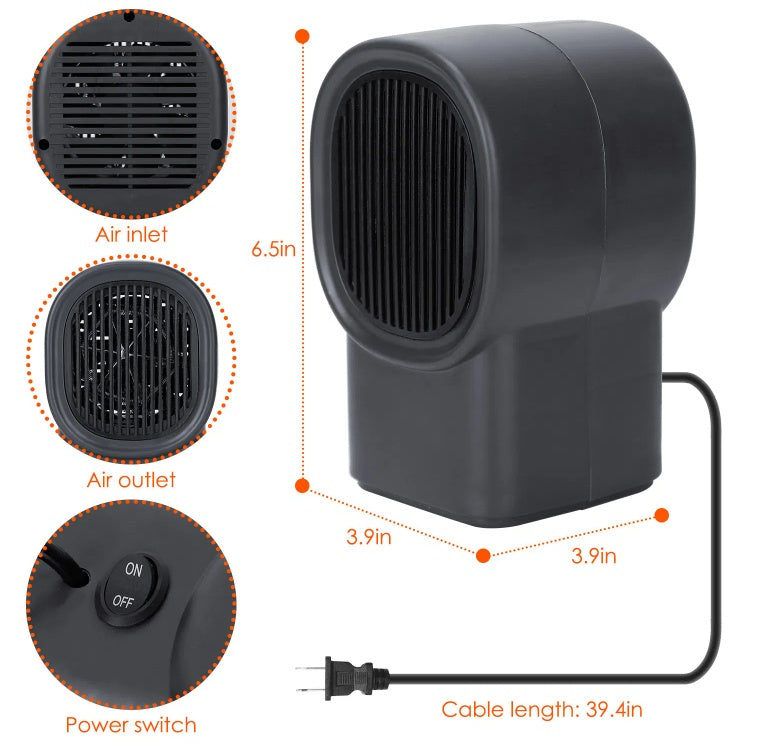 500W Portable Electric Space Heater Mini Desktop Fan Heater Personal Small Space Heater For Home Office