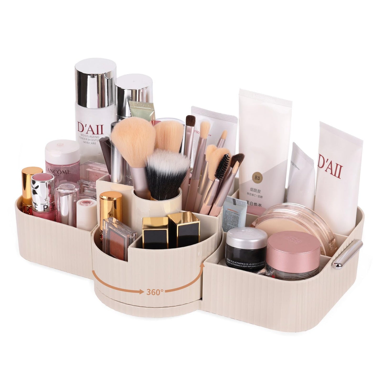 Countertop Makeup Organizer, Large Capacity Rotating Cosmetic Display Case for vanity, Spacious Makeup Skincare Storage Organizer with Makeup Brush Holder for Countertop (Cream)