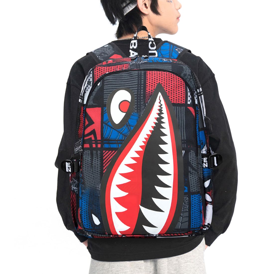FENGJINRUHUA Shark Business USB Laptop Work Daypack Hiking Travel Shoulder Bags Camping Rucksack