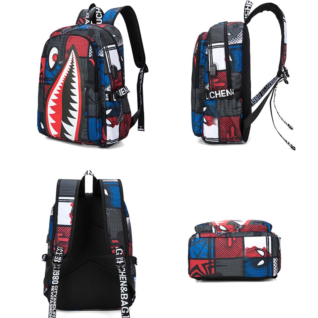 FENGJINRUHUA Shark Business USB Laptop Work Daypack Hiking Travel Shoulder Bags Camping Rucksack