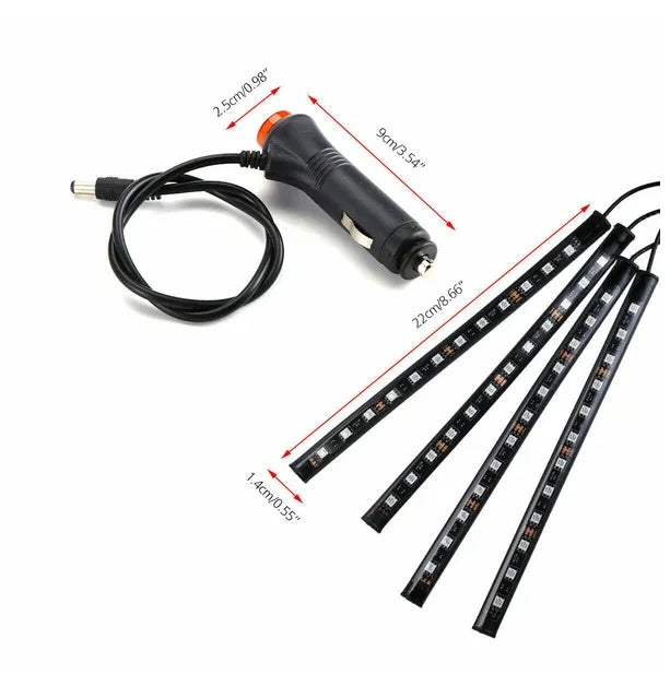 4X 48LED RGB Car Interior Atmosphere Light Strip Bar Bluetooth APP Music Control