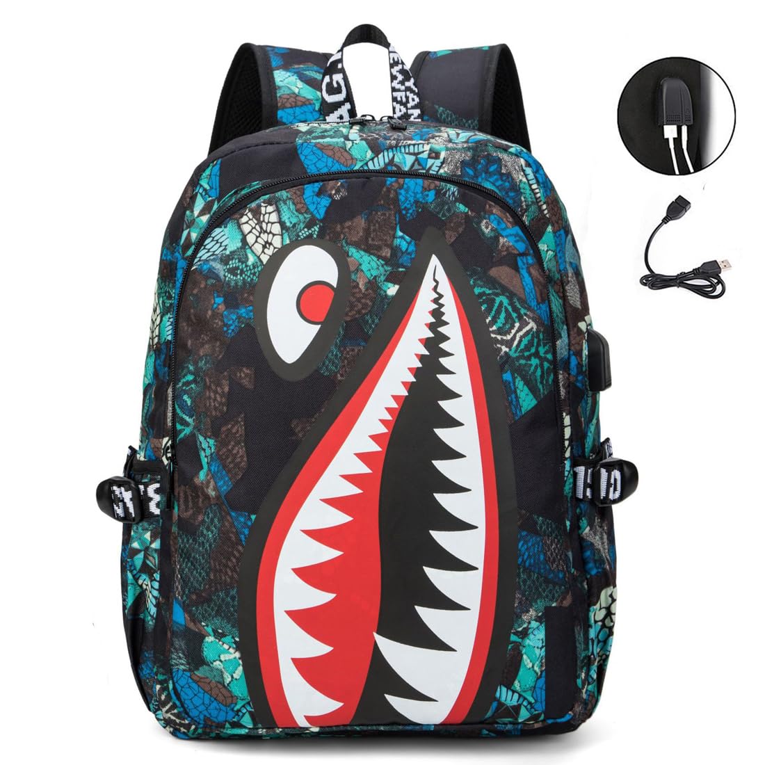 FENGJINRUHUA Shark Business USB Laptop Work Daypack Hiking Travel Shoulder Bags Camping Rucksack