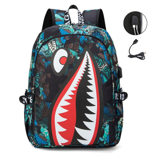 FENGJINRUHUA Shark Business USB Laptop Work Daypack Hiking Travel Shoulder Bags Camping Rucksack
