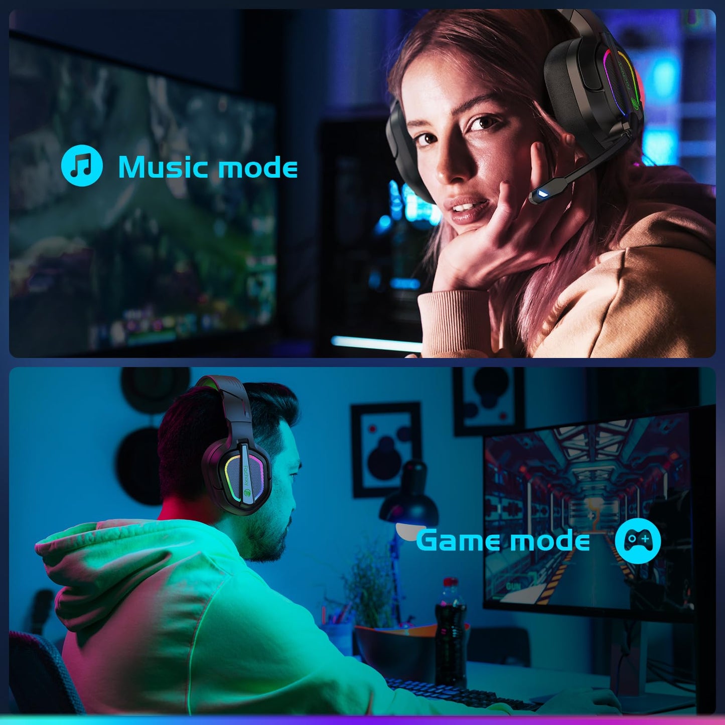 Fachixy FC200 PC Gaming Headset for PS4, PS5, Switch, Xbox One, Mac, Noise Canceling Headphones with Microphone, Computer Headset with 3.5mm Jack & RGB Light