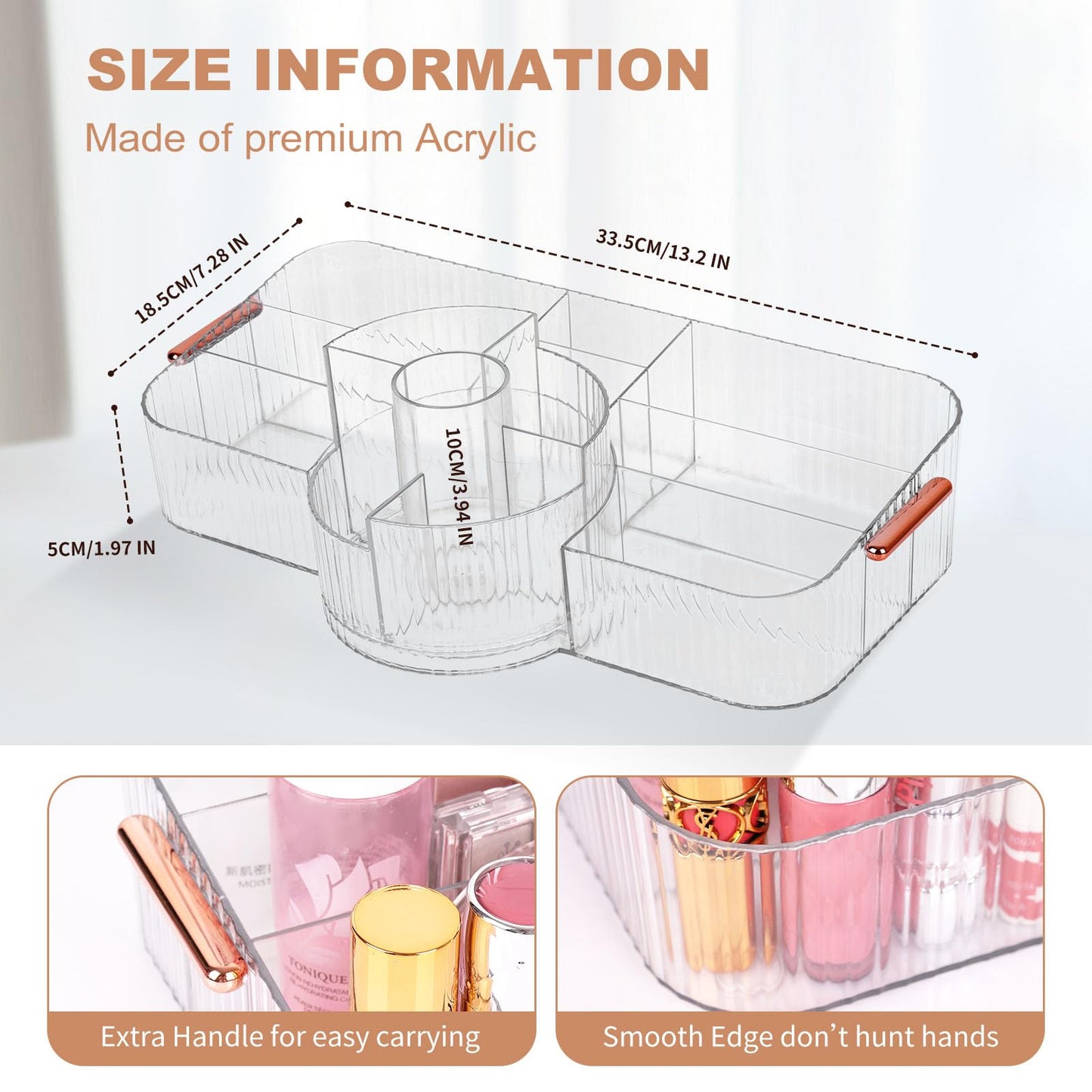 Countertop Makeup Organizer, Large Capacity Rotating Cosmetic Display Case for vanity, Spacious Makeup Skincare Storage Organizer with Makeup Brush Holder for Countertop (Cream)