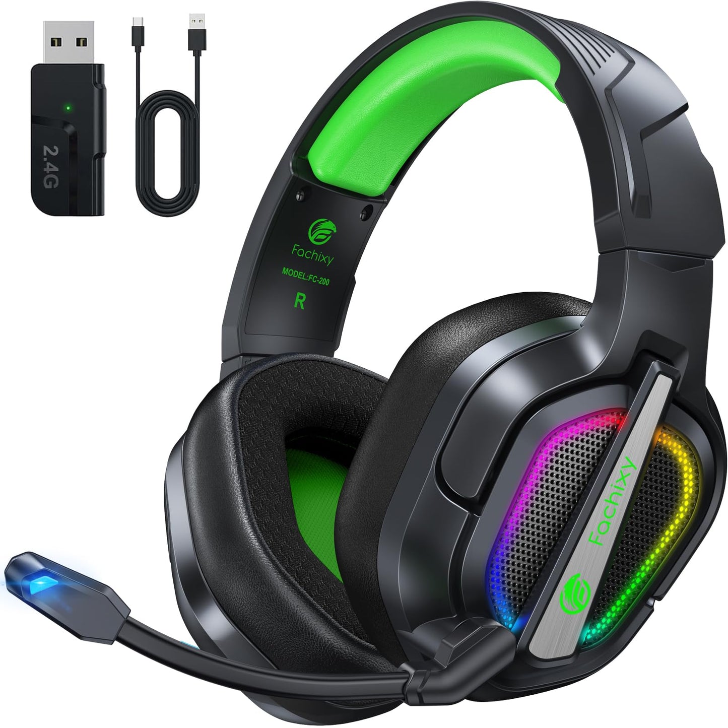 Fachixy FC200 PC Gaming Headset for PS4, PS5, Switch, Xbox One, Mac, Noise Canceling Headphones with Microphone, Computer Headset with 3.5mm Jack & RGB Light