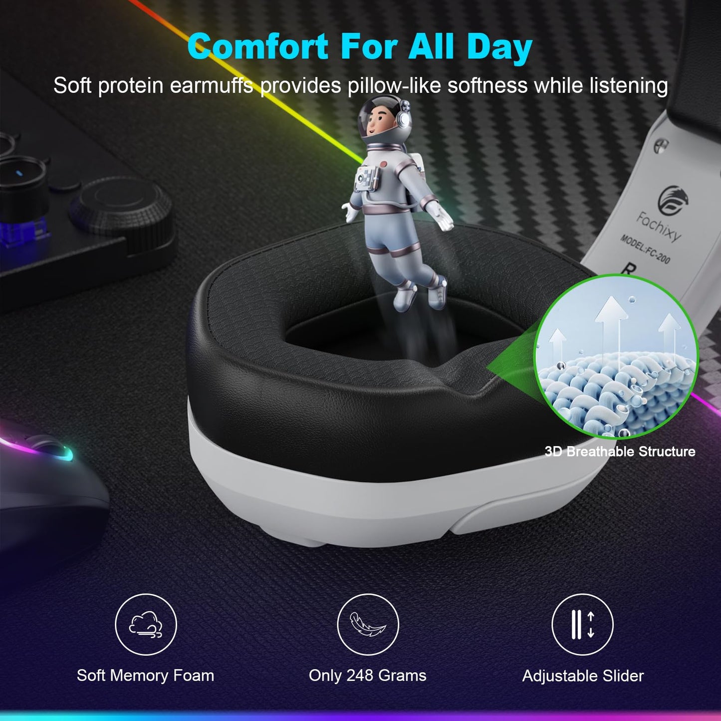 Fachixy FC200 PC Gaming Headset for PS4, PS5, Switch, Xbox One, Mac, Noise Canceling Headphones with Microphone, Computer Headset with 3.5mm Jack & RGB Light