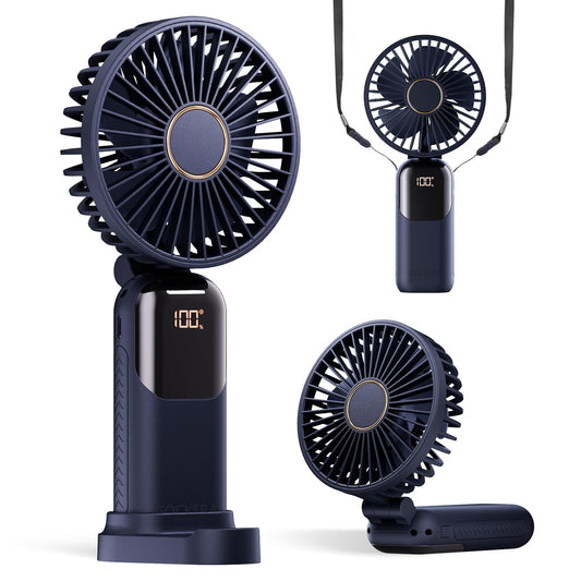 Portable Fan, 4200mAh Battery Operated Fan, 5 Speeds&Digital Display, Makeup Fans for Women with Base, 180°Foldable 3in1 Handheld/Neck/Desk Fan for Outdoor Indoor,Ultra Quiet