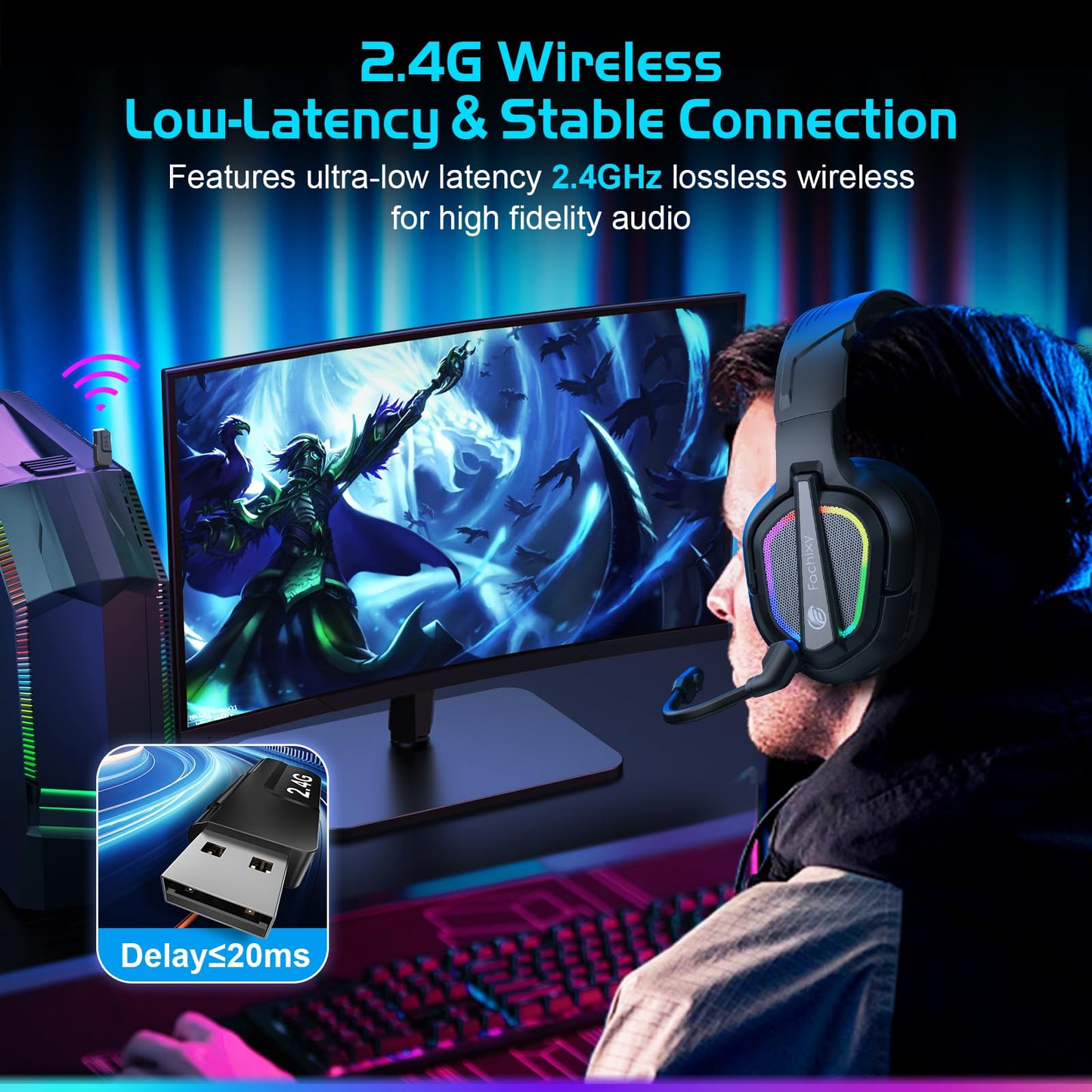 Fachixy FC200 PC Gaming Headset for PS4, PS5, Switch, Xbox One, Mac, Noise Canceling Headphones with Microphone, Computer Headset with 3.5mm Jack & RGB Light