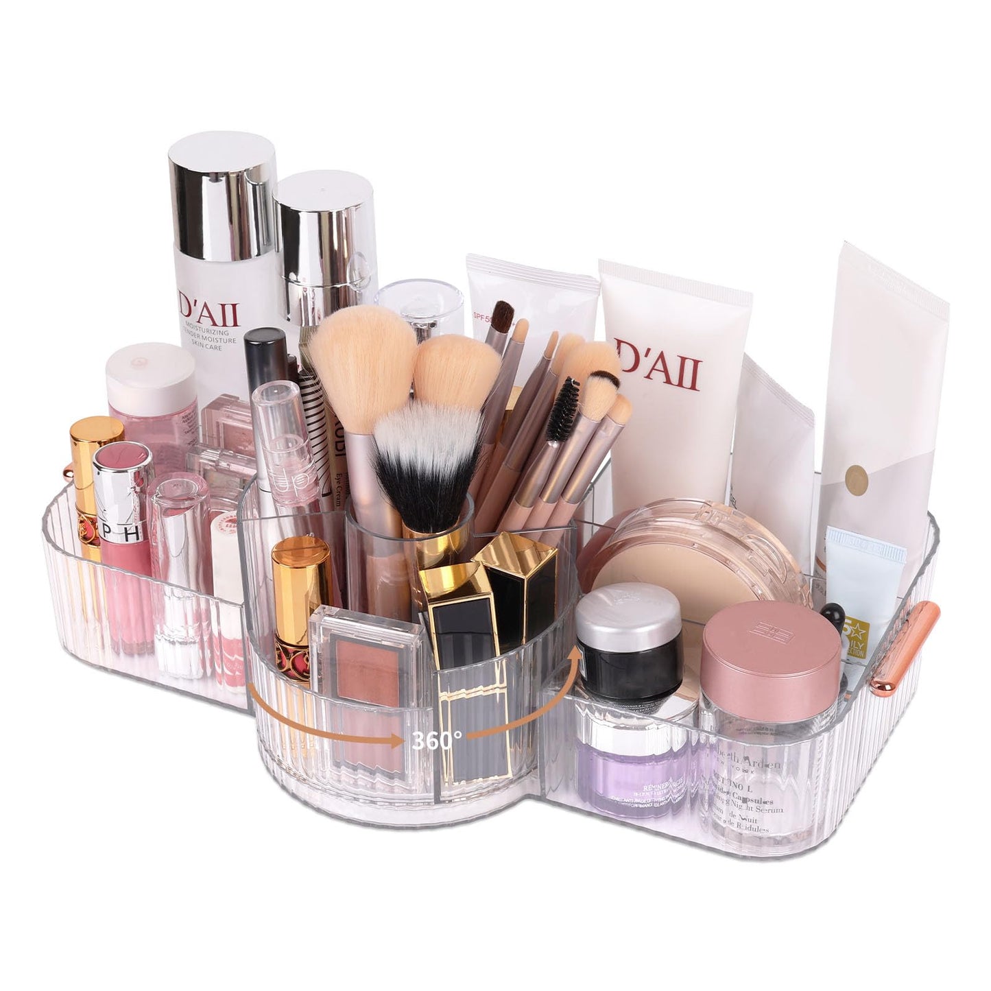 Countertop Makeup Organizer, Large Capacity Rotating Cosmetic Display Case for vanity, Spacious Makeup Skincare Storage Organizer with Makeup Brush Holder for Countertop (Cream)