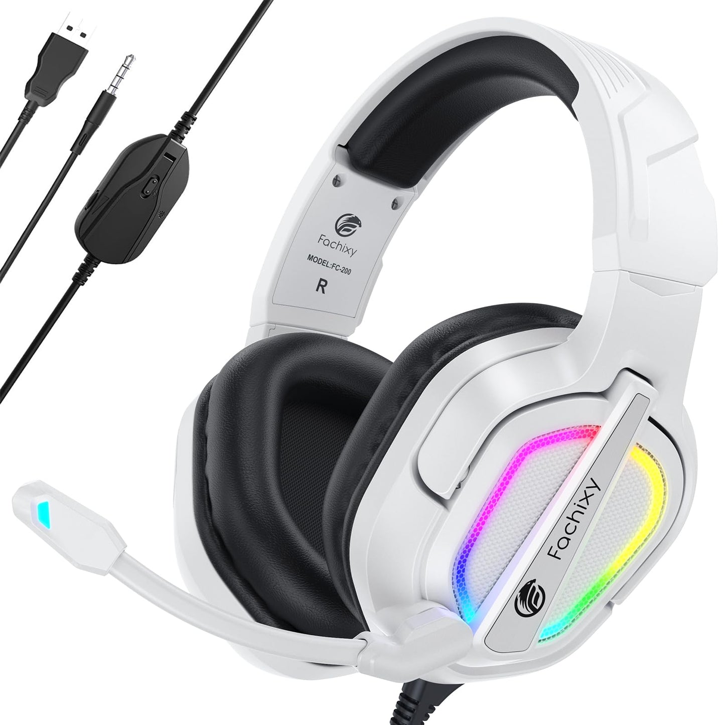 Fachixy FC200 PC Gaming Headset for PS4, PS5, Switch, Xbox One, Mac, Noise Canceling Headphones with Microphone, Computer Headset with 3.5mm Jack & RGB Light