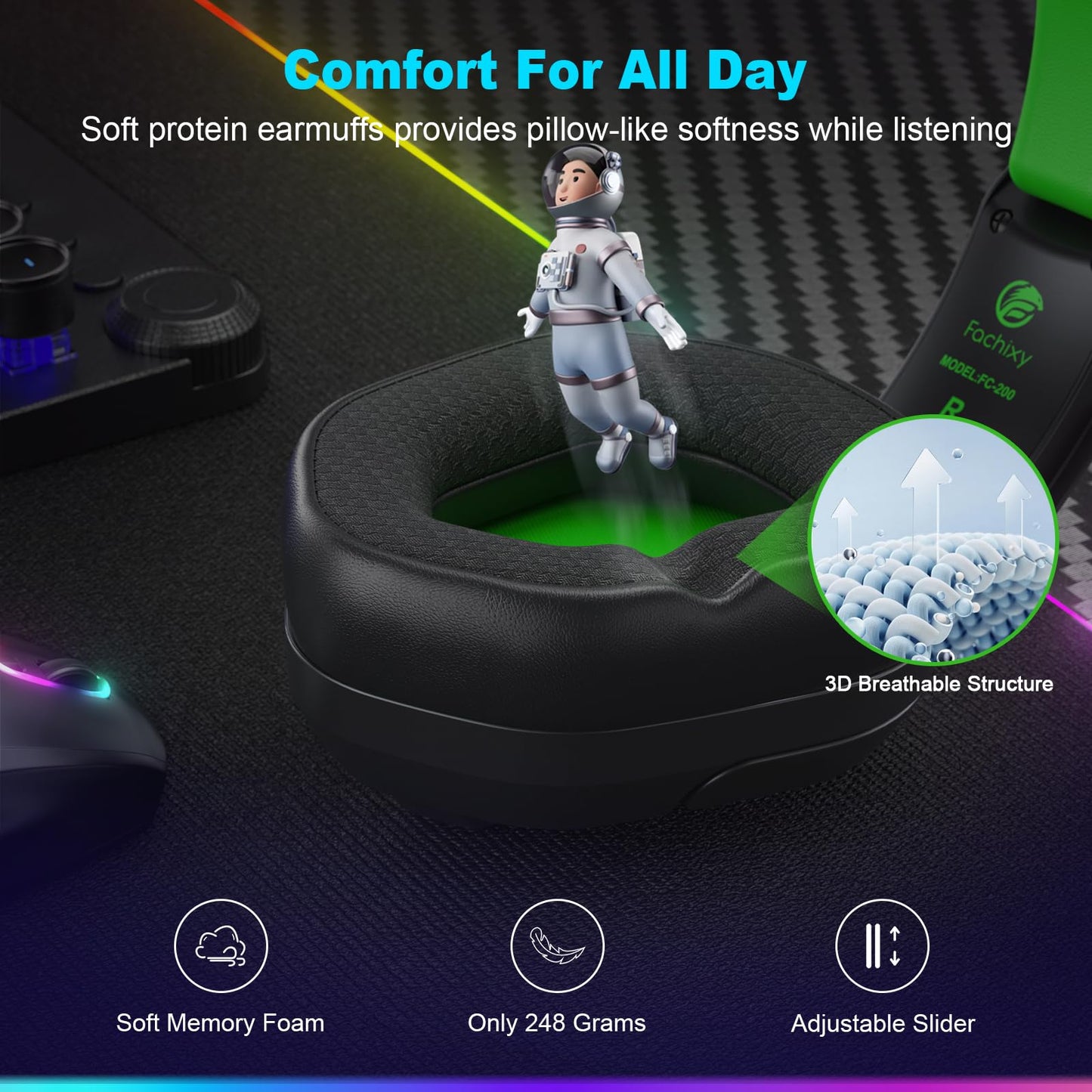 Fachixy FC200 PC Gaming Headset for PS4, PS5, Switch, Xbox One, Mac, Noise Canceling Headphones with Microphone, Computer Headset with 3.5mm Jack & RGB Light