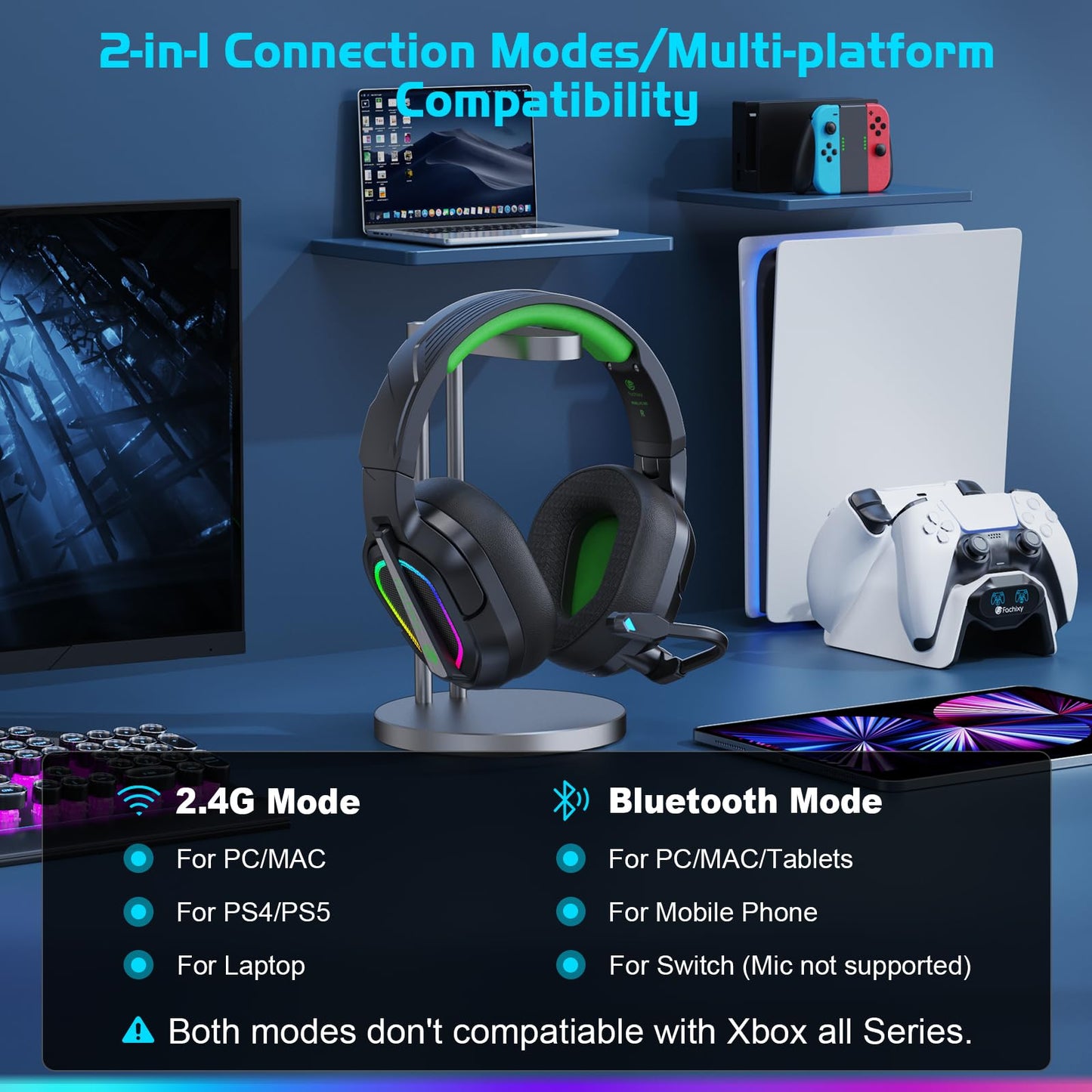 Fachixy FC200 PC Gaming Headset for PS4, PS5, Switch, Xbox One, Mac, Noise Canceling Headphones with Microphone, Computer Headset with 3.5mm Jack & RGB Light