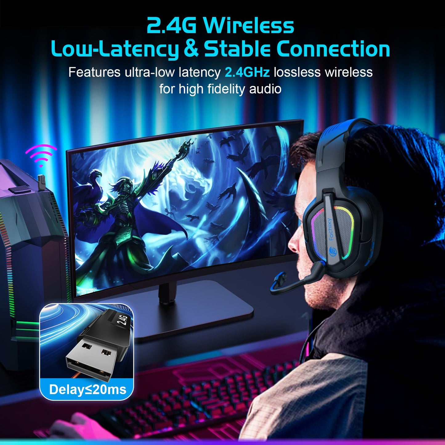 Fachixy FC200 PC Gaming Headset for PS4, PS5, Switch, Xbox One, Mac, Noise Canceling Headphones with Microphone, Computer Headset with 3.5mm Jack & RGB Light