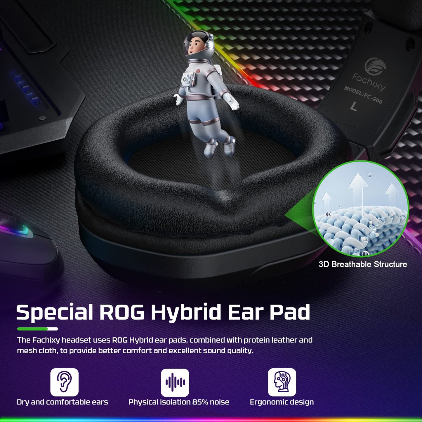 Fachixy FC200 PC Gaming Headset for PS4, PS5, Switch, Xbox One, Mac, Noise Canceling Headphones with Microphone, Computer Headset with 3.5mm Jack & RGB Light