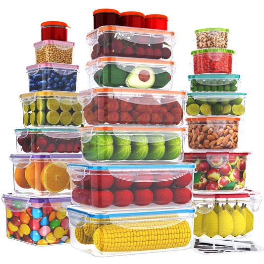 RockBerry 50 Pcs Large Food Storage Containers with Lids Airtight-85 OZ to small Containers-Total 526OZ Stackable Kitchen Set -BPA Free Leak proof containers- Freezer Microwave safe
