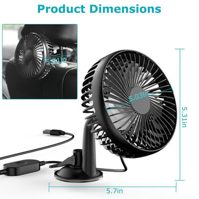 1Pc Car Cooling Fan Portable Rotatable USB Vehicle Fan Backseat Clip Fan Dashboard Window Suction Fan For SUV RV Pickup With 3 Speeds