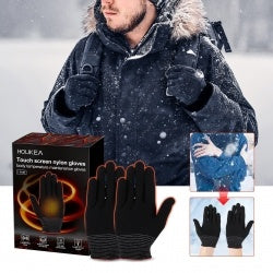 Houkea Nylon Gloves, Winter Outdoor Sports Skiing Cold Hand Care Massage Heat Warm Gloves